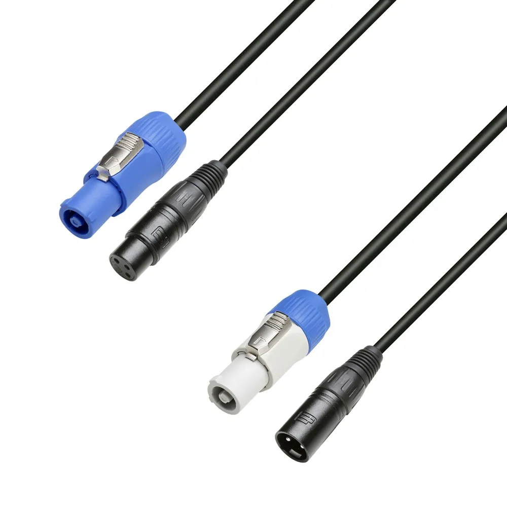 Adam Hall Cables 3 STAR H PCON D 0150 - Hybridkabel | Netz & DMX | XLR 3-Pol x Adam Hall® K4CPFIN & OUT | 1,5 m
