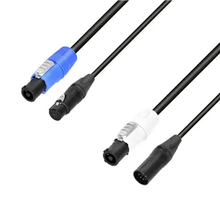 Adam Hall Cables 5 STAR H PCON 5D 0150 - Hybridkabel | Netz & DMX | Neutrik® 5-Pol XLR x powerCON® | 1,5 m
