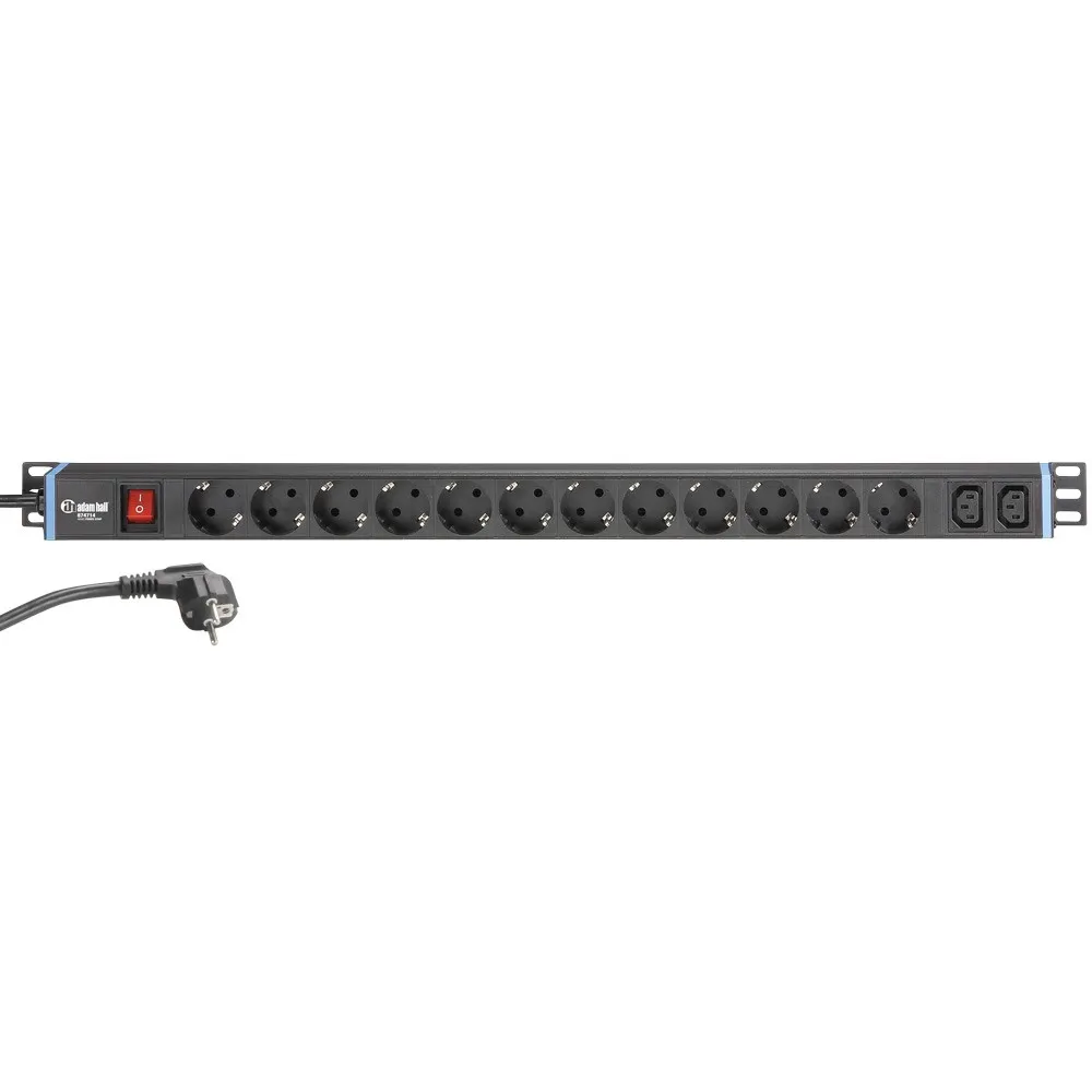 Adam Hall Cables 874714 - Montierbarer Stromverteiler 1HE 12-Fach mit zwei C13 Kaltgerätebuchsen
