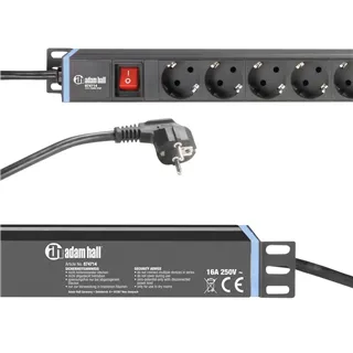 Adam Hall Cables 874714 - Montierbarer Stromverteiler 1HE 12-Fach mit zwei C13 Kaltgerätebuchsen