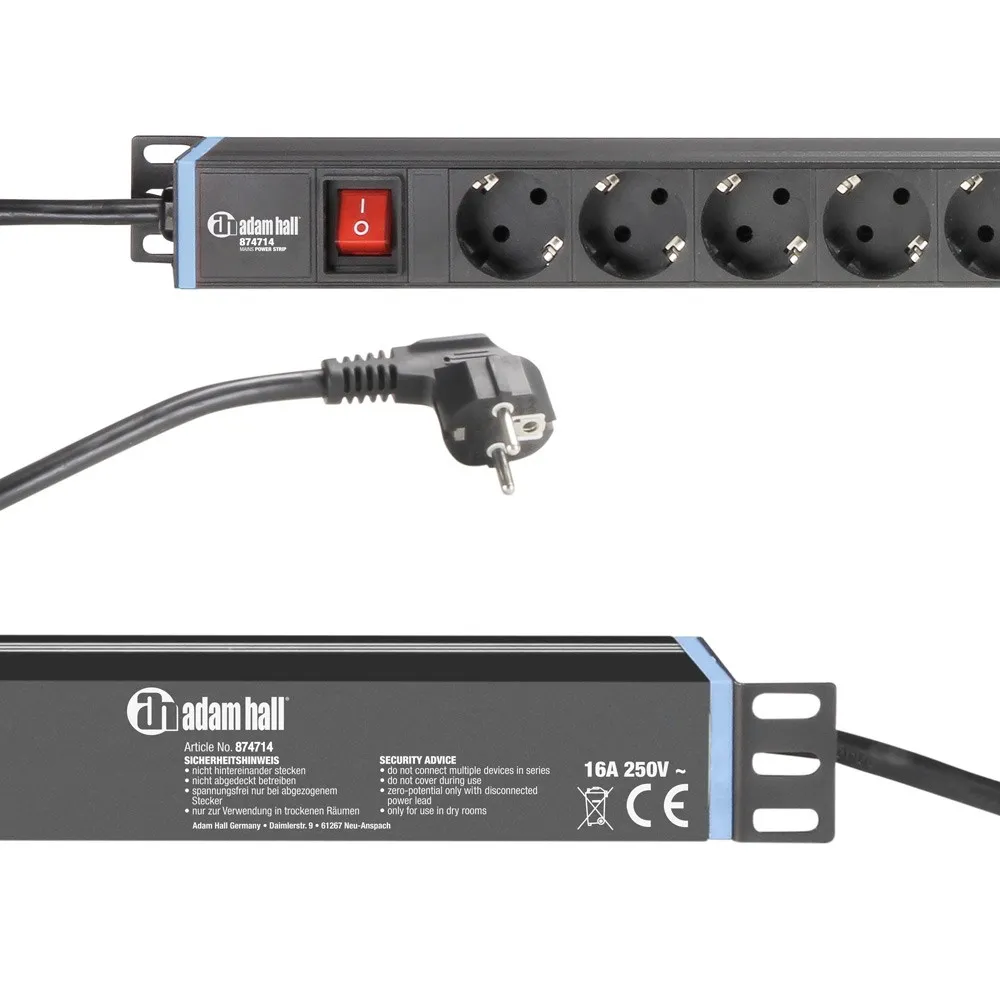 Adam Hall Cables 874714 - Montierbarer Stromverteiler 1HE 12-Fach mit zwei C13 Kaltgerätebuchsen