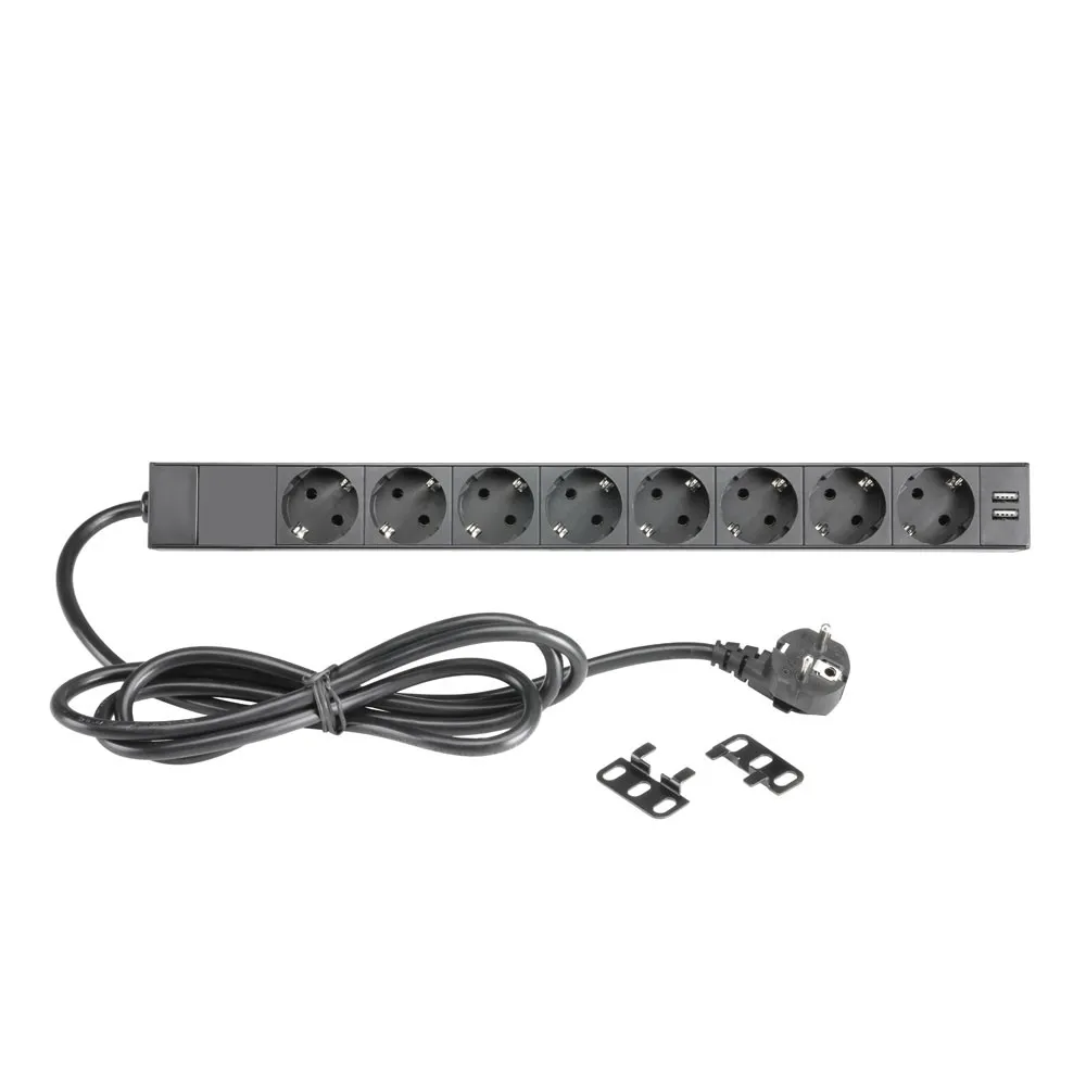 Adam Hall Cables 87471 USB - 19" Stromverteiler 1HE 8-Fach mit Schalter & 2 x USB