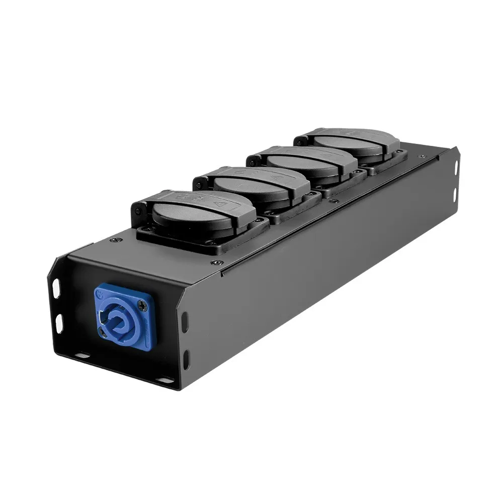 Adam Hall Cables PRO PORT 4 - Stromverteiler 4 x Schukobuchse IP54 | PowerIn BLU & PowerOut GREY