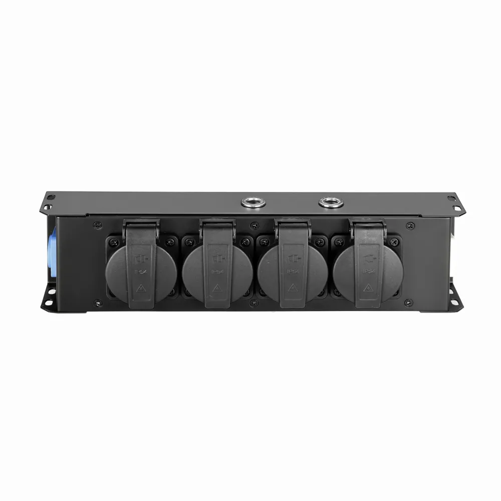 Adam Hall Cables PRO PORT 4 - Stromverteiler 4 x Schukobuchse IP54 | PowerIn BLU & PowerOut GREY