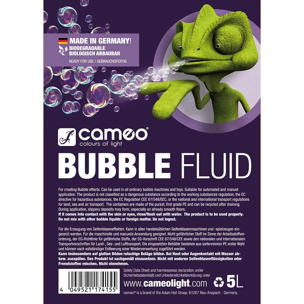 Cameo BUBBLE FLUID 5 L - Spezialfluid zur Erzeugung von Seifenblasen 5 L