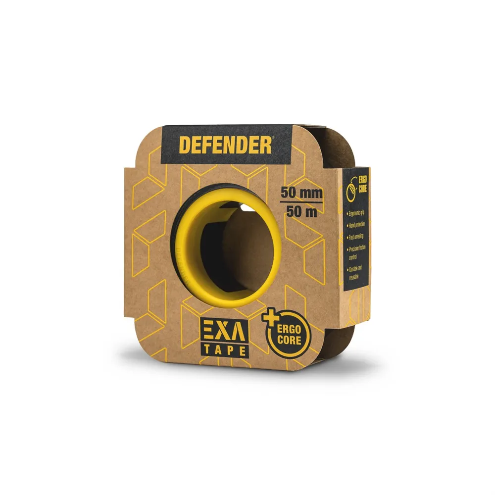 Defender EXA-TAPE B 50 ERGO-CORE - Premium Gewebeklebeband mit ERGO-Core, Schwarz, glänzend, 50 mm x 50 m