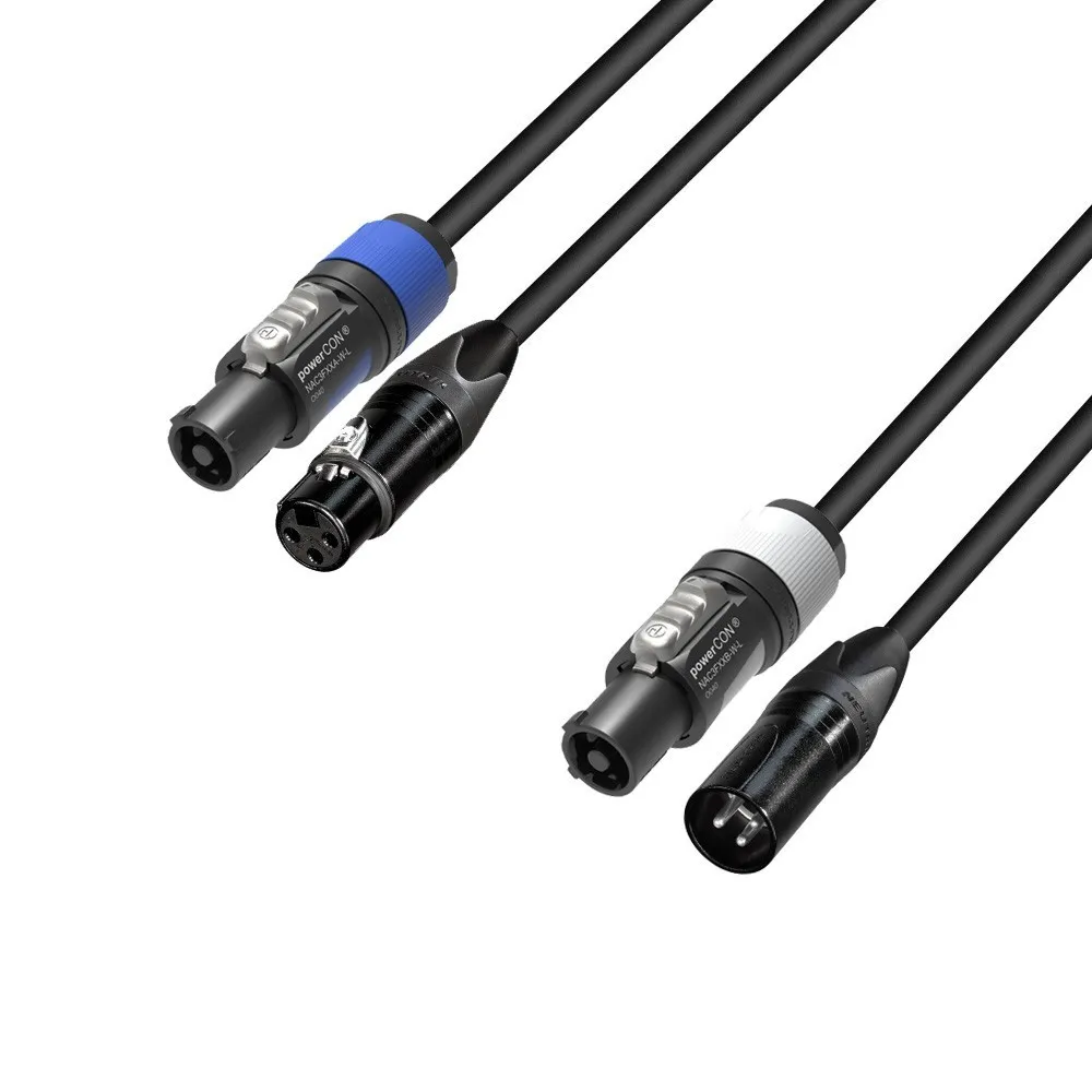 Adam Hall Cables 5 STAR H PCON D 0500 - Hybridkabel | DMX Neutrik® 3-Pol XLR x powerCON® | 5 m