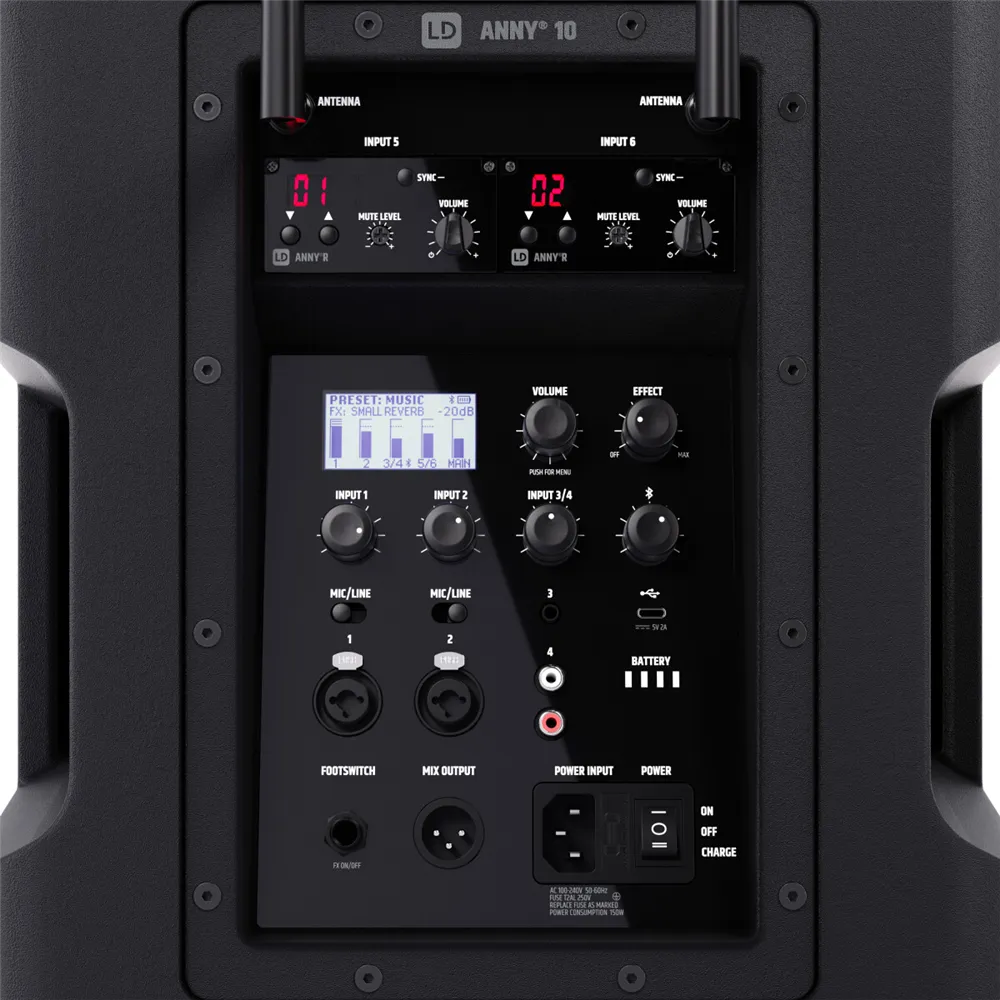 LD Systems ANNY® 10 HHD 2 B5 - 10" Mobiler Bluetooth® PA-Lautsprecher mit Akku, Mixer und 2x Funkmikrofon