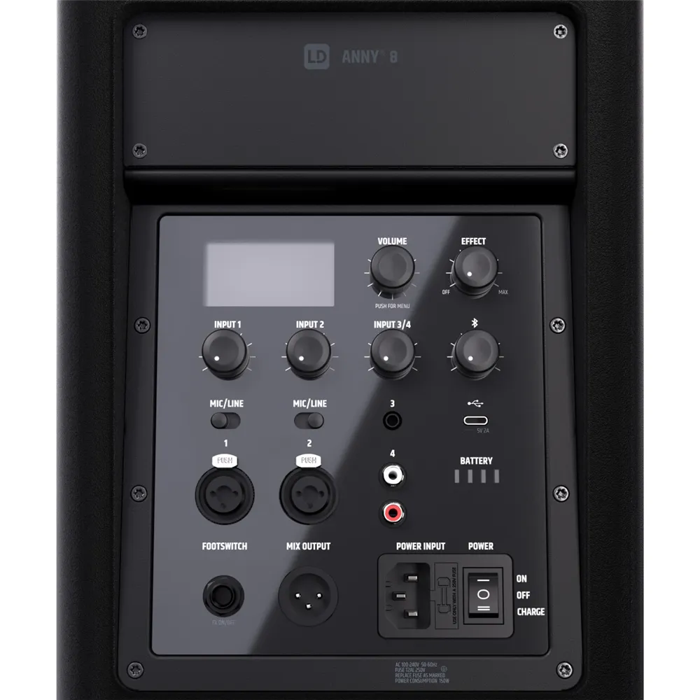 LD Systems ANNY® 8 - Tragbarer Bluetooth® PA-Lautsprecher mit Akku und Mixer, Stage Black