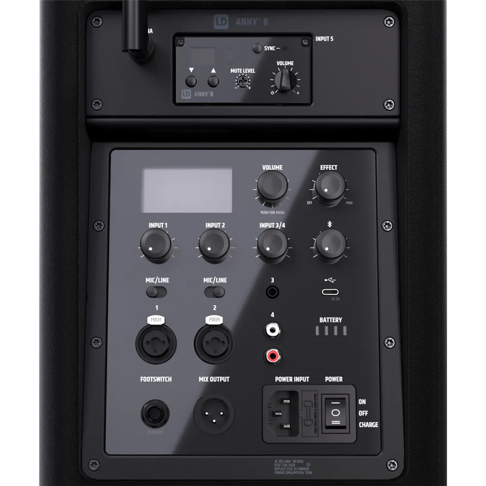 LD Systems ANNY® 8 BPH B6 - Tragbarer Bluetooth® PA-Lautsprecher mit Akku, Mixer und 1x Headset-Mikrofon