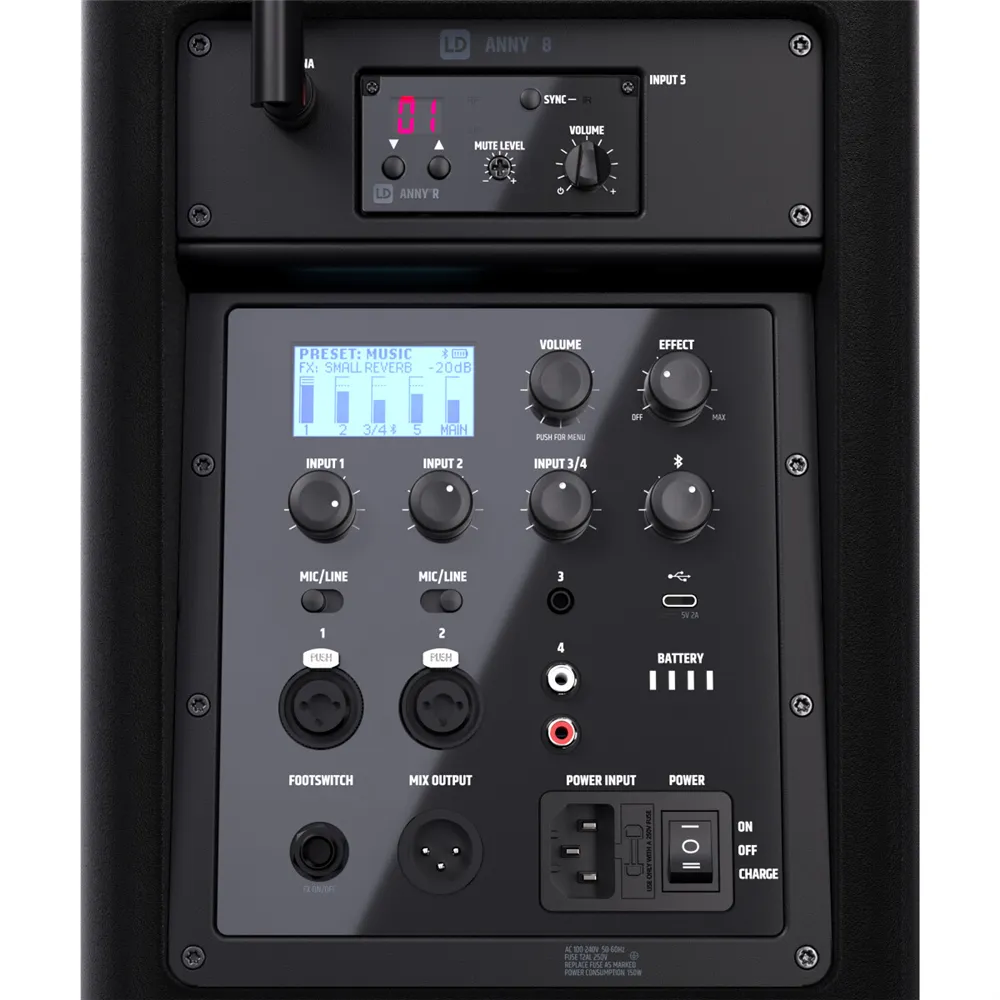 LD Systems ANNY® 8 BPH B6 - Tragbarer Bluetooth® PA-Lautsprecher mit Akku, Mixer und 1x Headset-Mikrofon