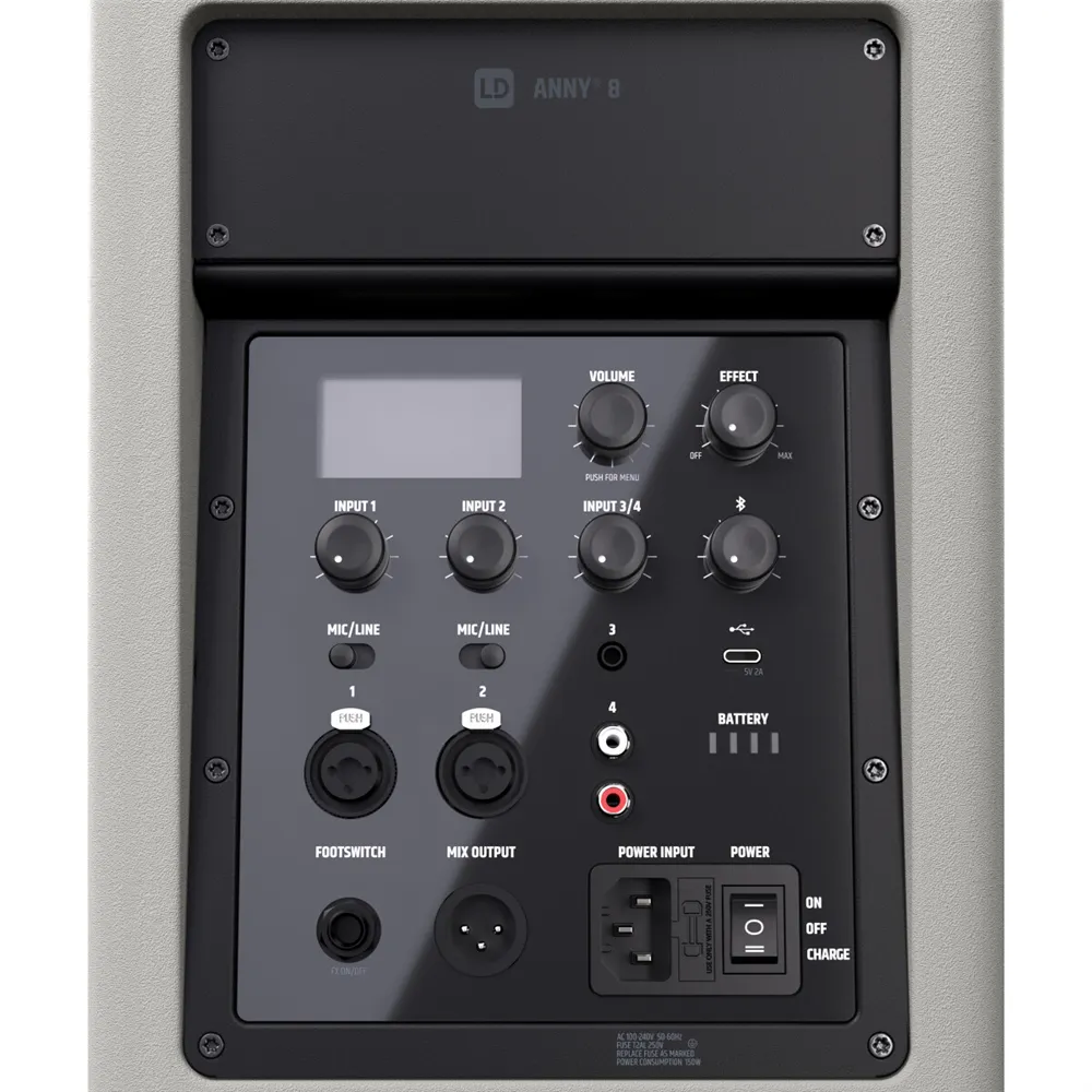 LD Systems ANNY® 8 G - Tragbarer Bluetooth® PA-Lautsprecher mit Akku und Mixer, Urban Grey