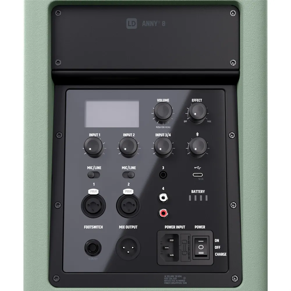 LD Systems ANNY® 8 GN - Tragbarer Bluetooth® PA-Lautsprecher mit Akku und Mixer, Adventure Green