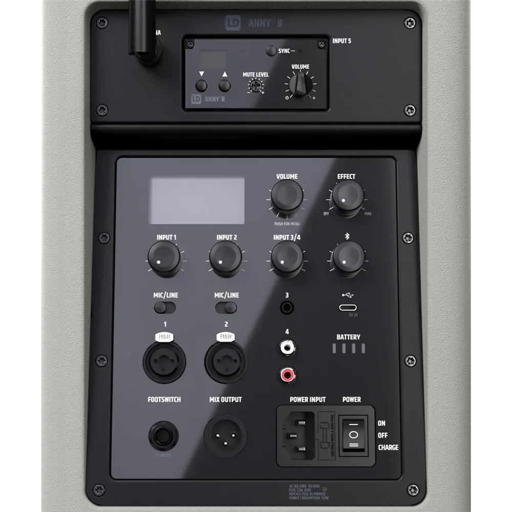 LD Systems ANNY® 8 HHD B8 G - Tragbarer Bluetooth® PA-Lautsprecher mit Akku , Mixer und 1x Funkmikrofon, Urban Grey