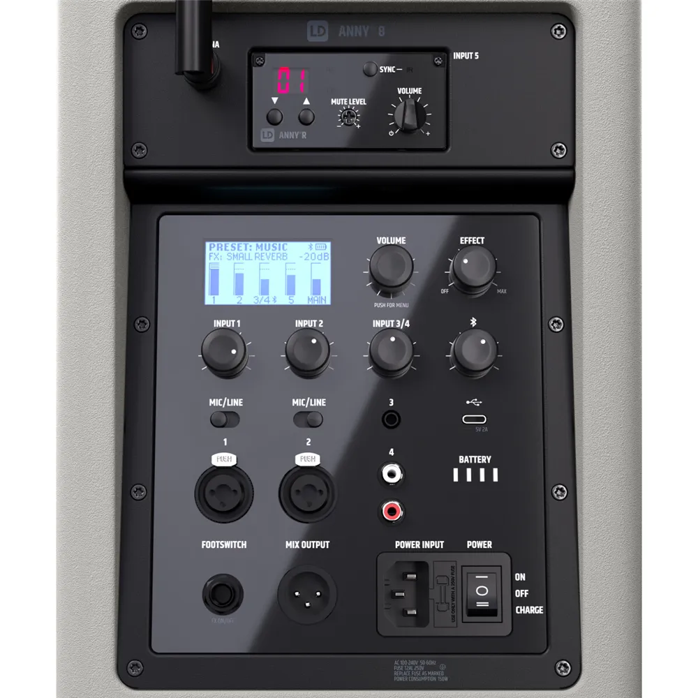 LD Systems ANNY® 8 HHD B8 G - Tragbarer Bluetooth® PA-Lautsprecher mit Akku , Mixer und 1x Funkmikrofon, Urban Grey