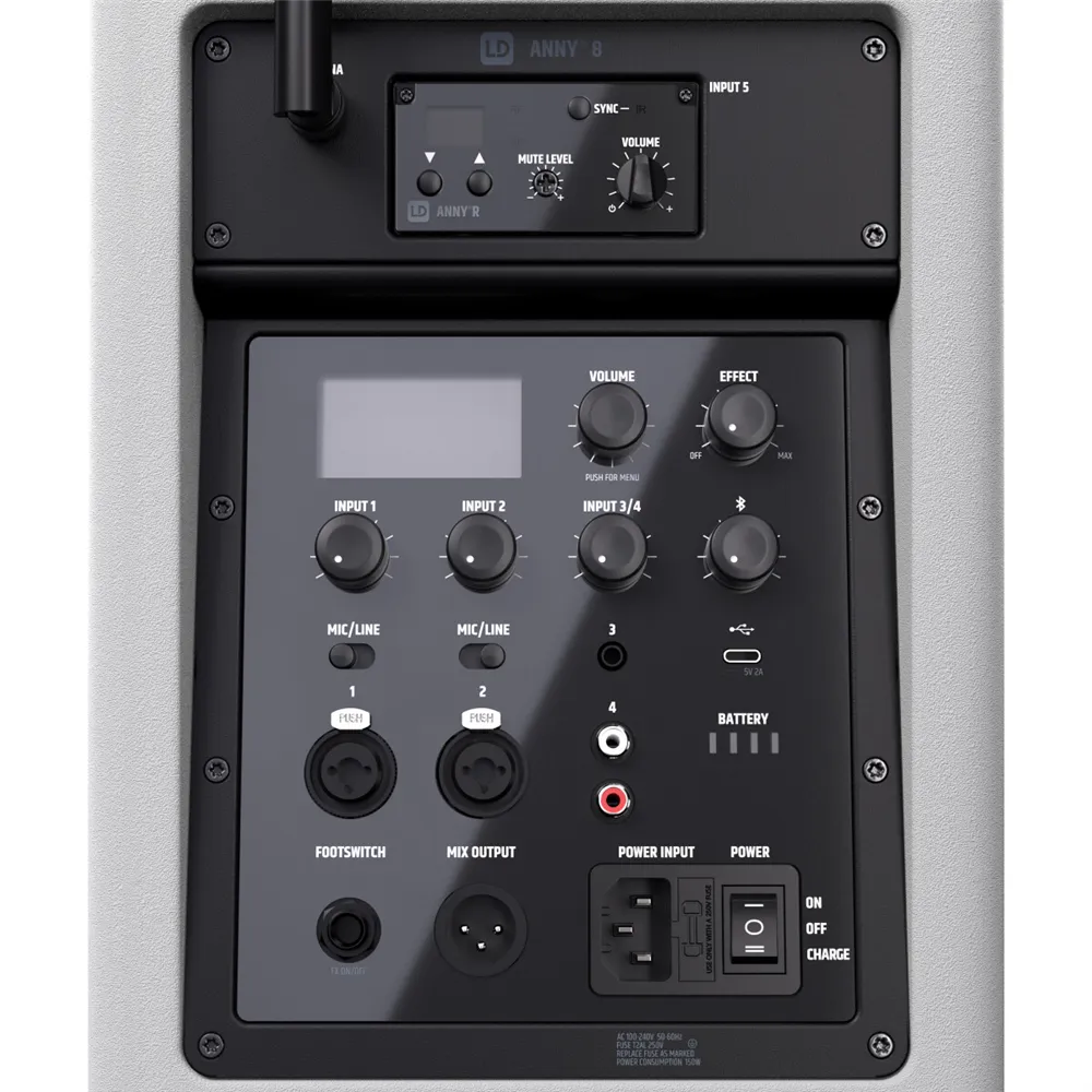 LD Systems ANNY® 8 HHD B8 W - Tragbarer Bluetooth® PA-Lautsprecher mit Akku, Mixer und 1x Funkmikrofon, Pure White