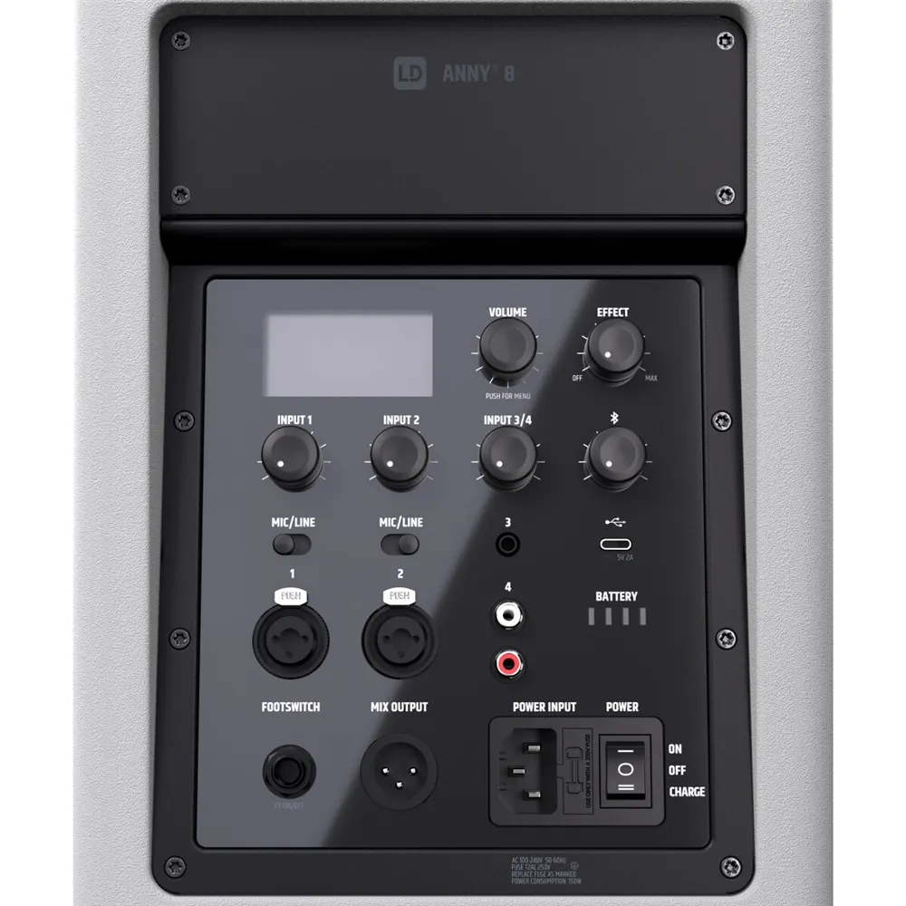 LD Systems ANNY® 8 W - Tragbarer Bluetooth® PA-Lautsprecher mit Akku und Mixer, Pure White