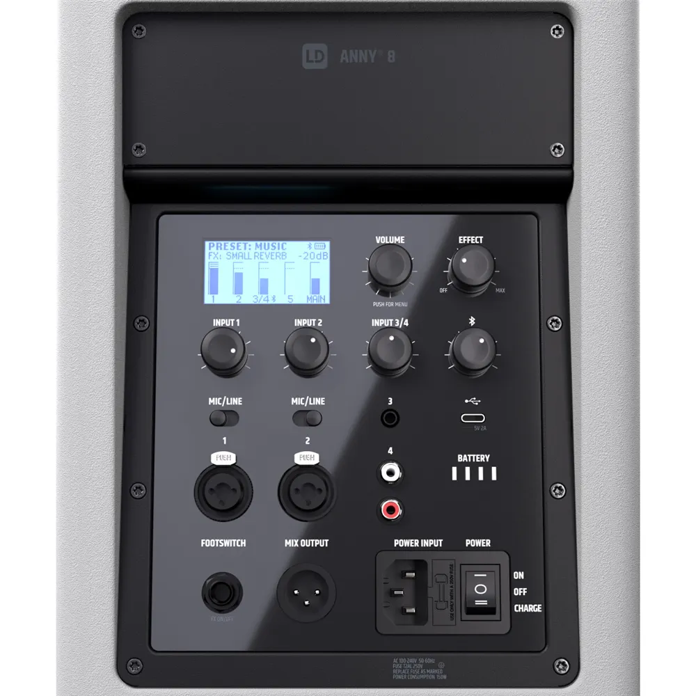 LD Systems ANNY® 8 W - Tragbarer Bluetooth® PA-Lautsprecher mit Akku und Mixer, Pure White