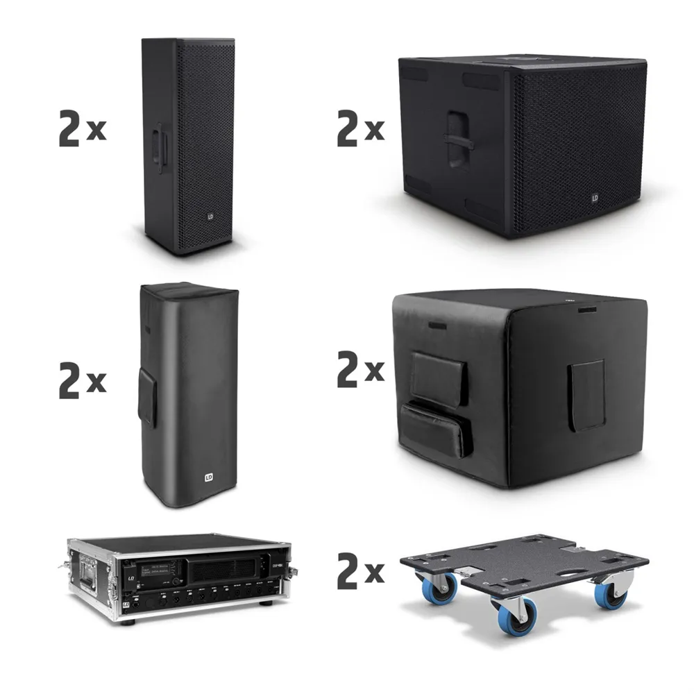 LD Systems STINGER G3 GALA SET - 2 x doppelte 8" Passiv-PA-Lautsprecher + 2 x 18" Passiv-Subwoofer + Endstufen-Rack