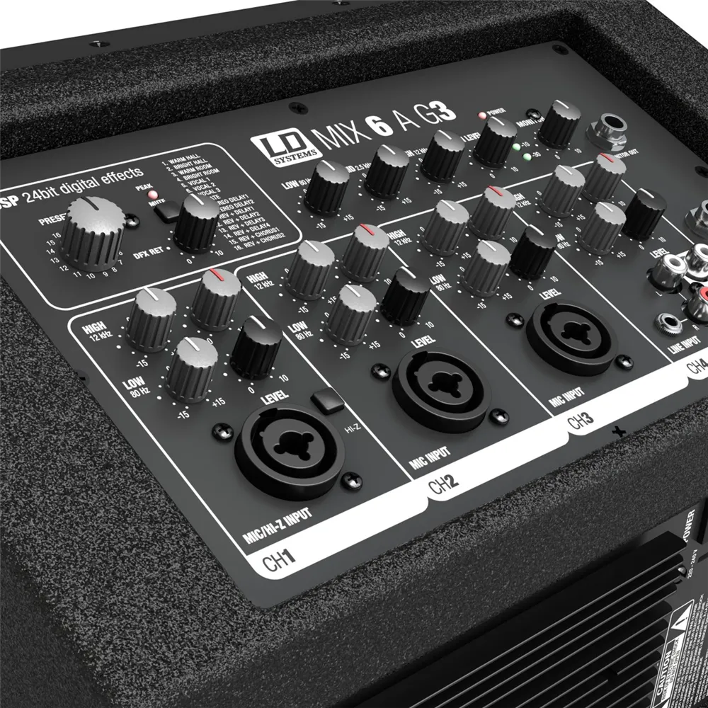 LD Systems MIX 6 A G3 - 2-Weg Aktiv-Lautsprecher mit Integriertem 4-Kanal-Mixer