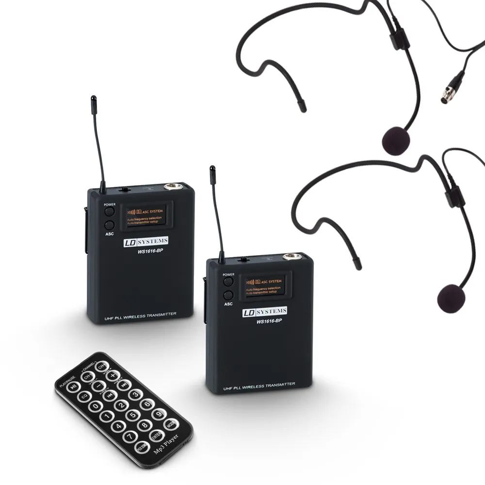LD Systems ROADBUDDY 10 BPH 2 - Akkubetriebener Bluetooth-Lautsprecher mit Mixer, 2 Bodypacks und 2 Headsets