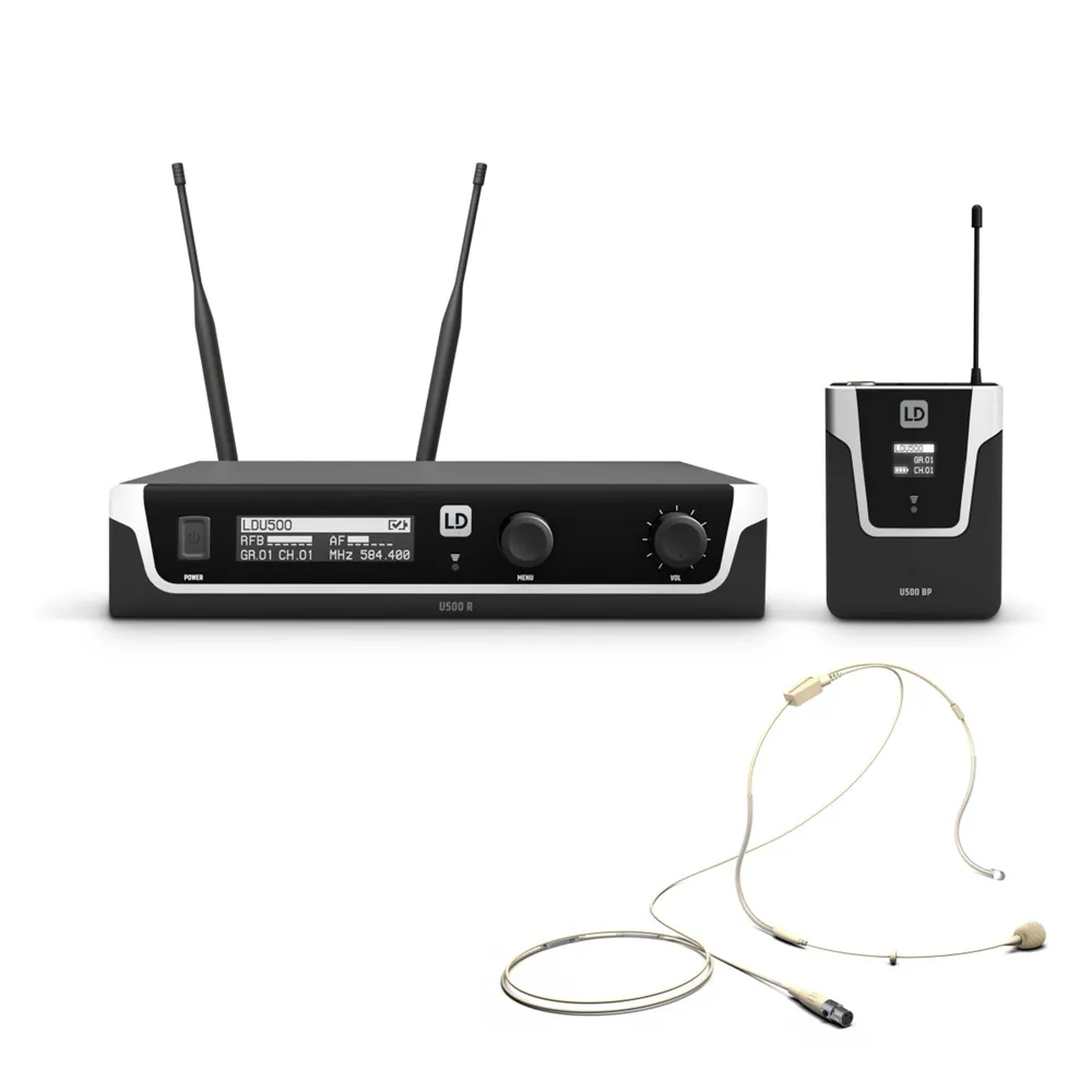 LD Systems U505 BPHH - Funkmikrofon System mit Bodypack und Headset beigefarben- 584 - 608 MHz
