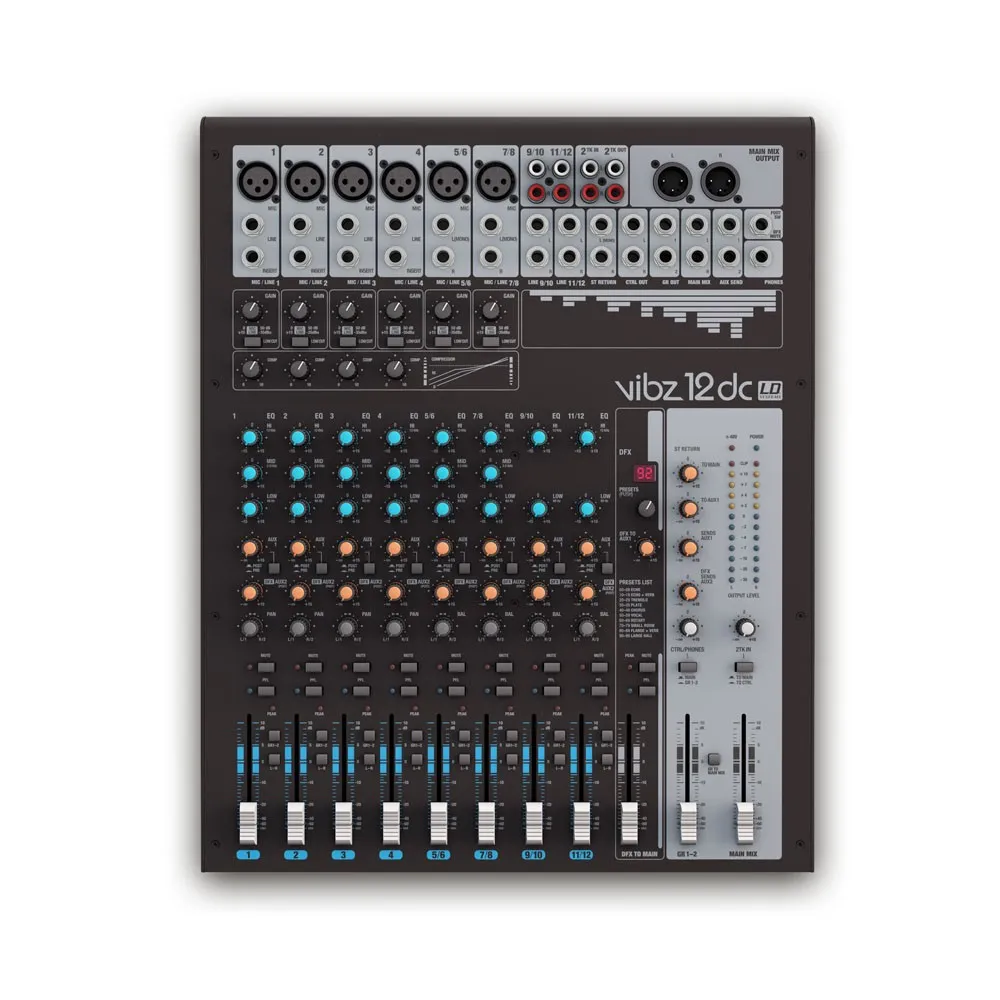 LD Systems VIBZ 12 DC - 12-Kanal Mischpult mit DFX und Kompressor