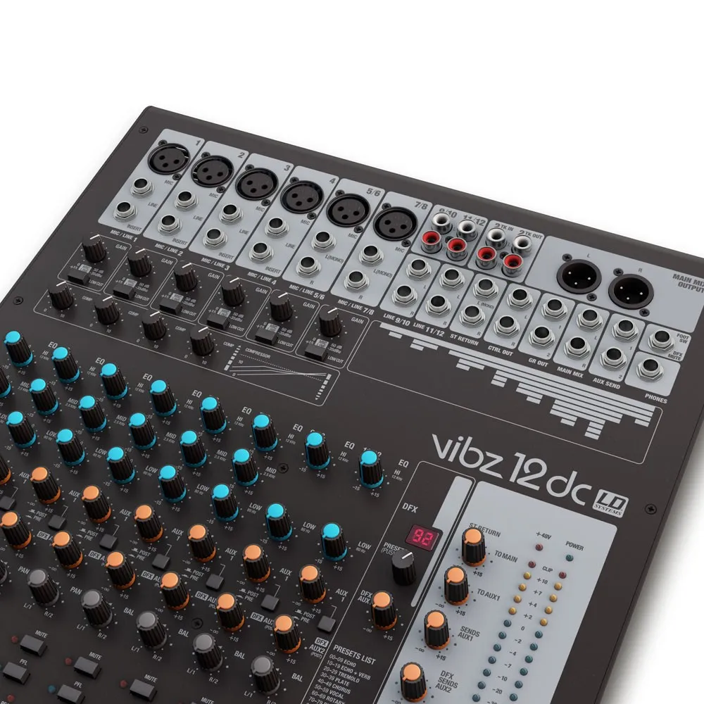 LD Systems VIBZ 12 DC - 12-Kanal Mischpult mit DFX und Kompressor