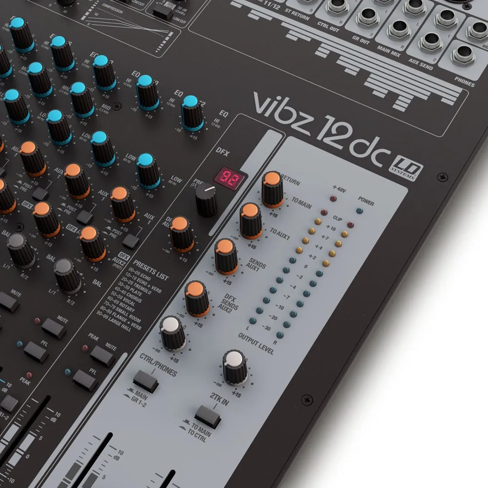 LD Systems VIBZ 12 DC - 12-Kanal Mischpult mit DFX und Kompressor