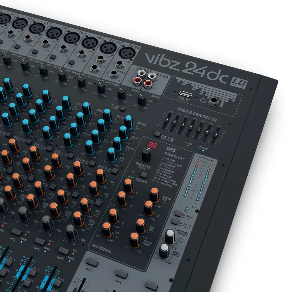 LD Systems VIBZ 24 DC - 24-Kanal Mischpult mit DFX und Kompressor