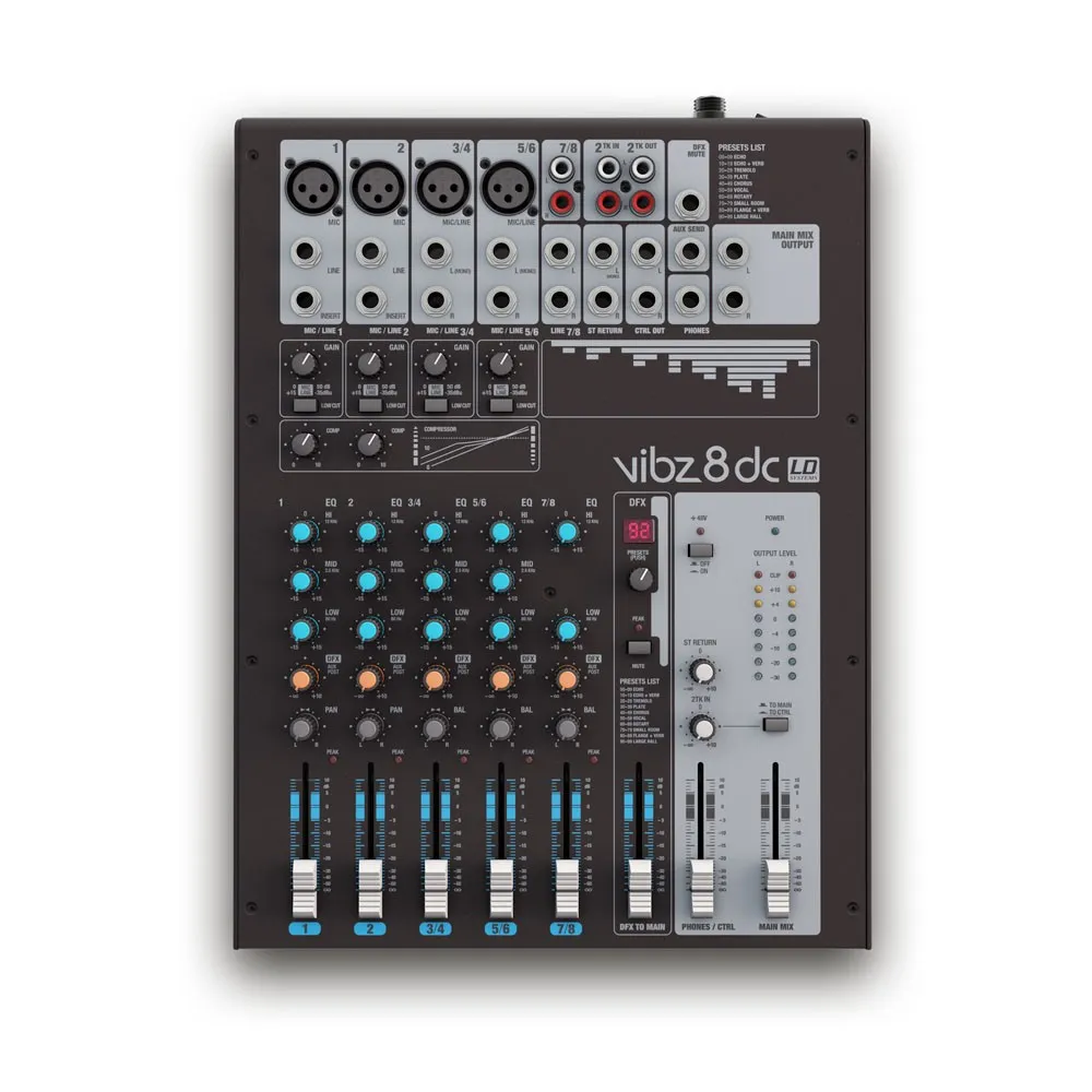 LD Systems VIBZ 8 DC - 8-Kanal Mischpult mit DFX und Kompressor