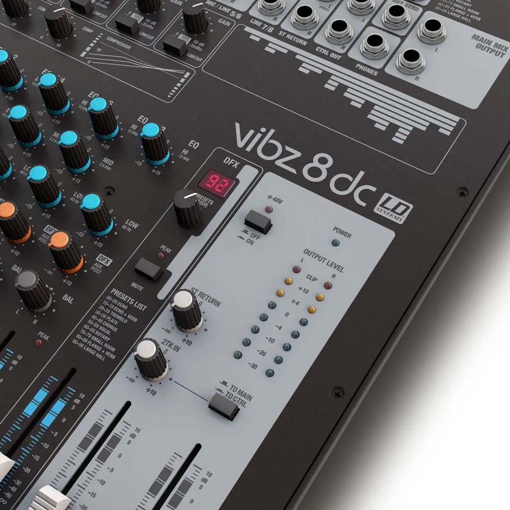 LD Systems VIBZ 8 DC - 8-Kanal Mischpult mit DFX und Kompressor