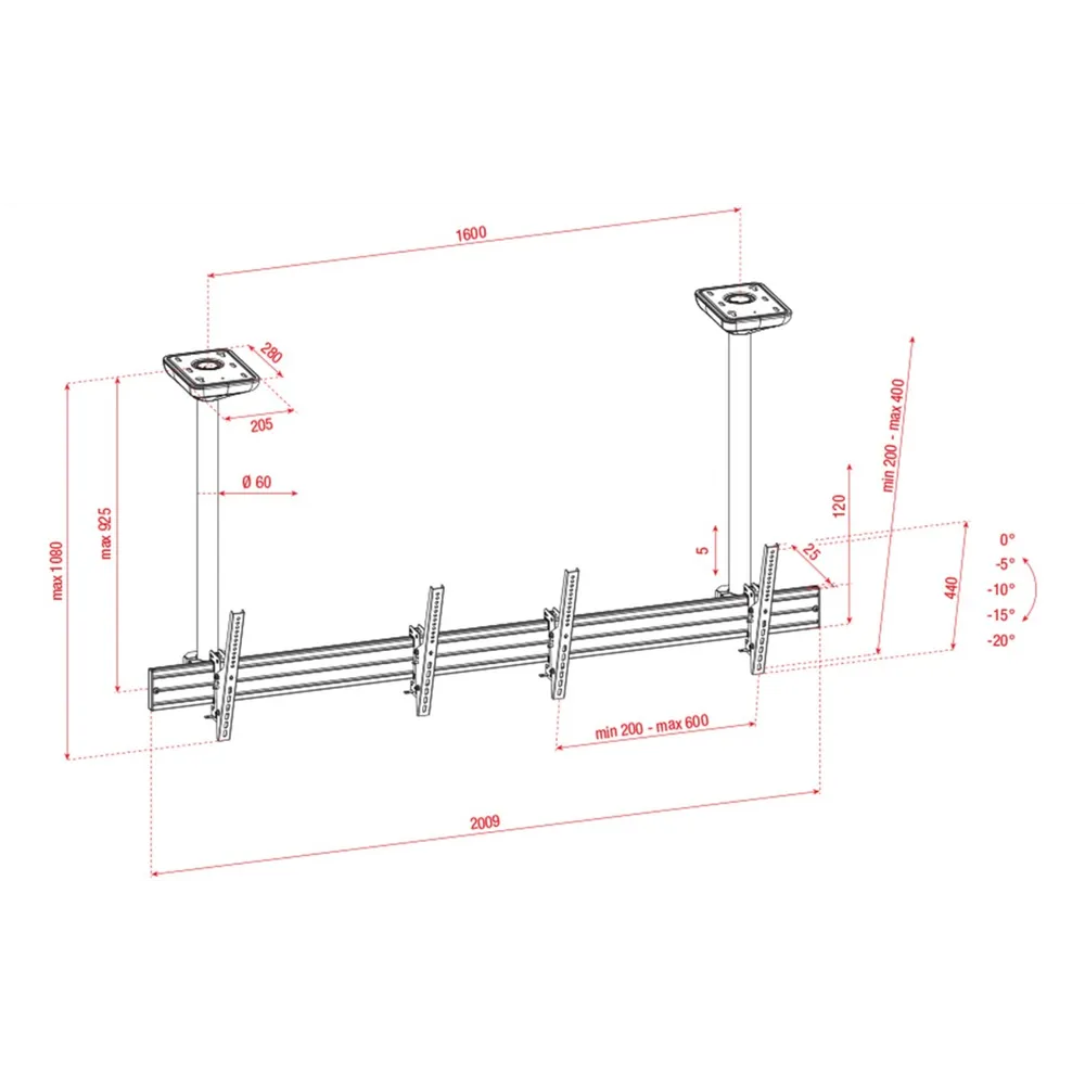 SHOWGEAR PCM4555S-2 Dual Screen Ceiling Mount Short