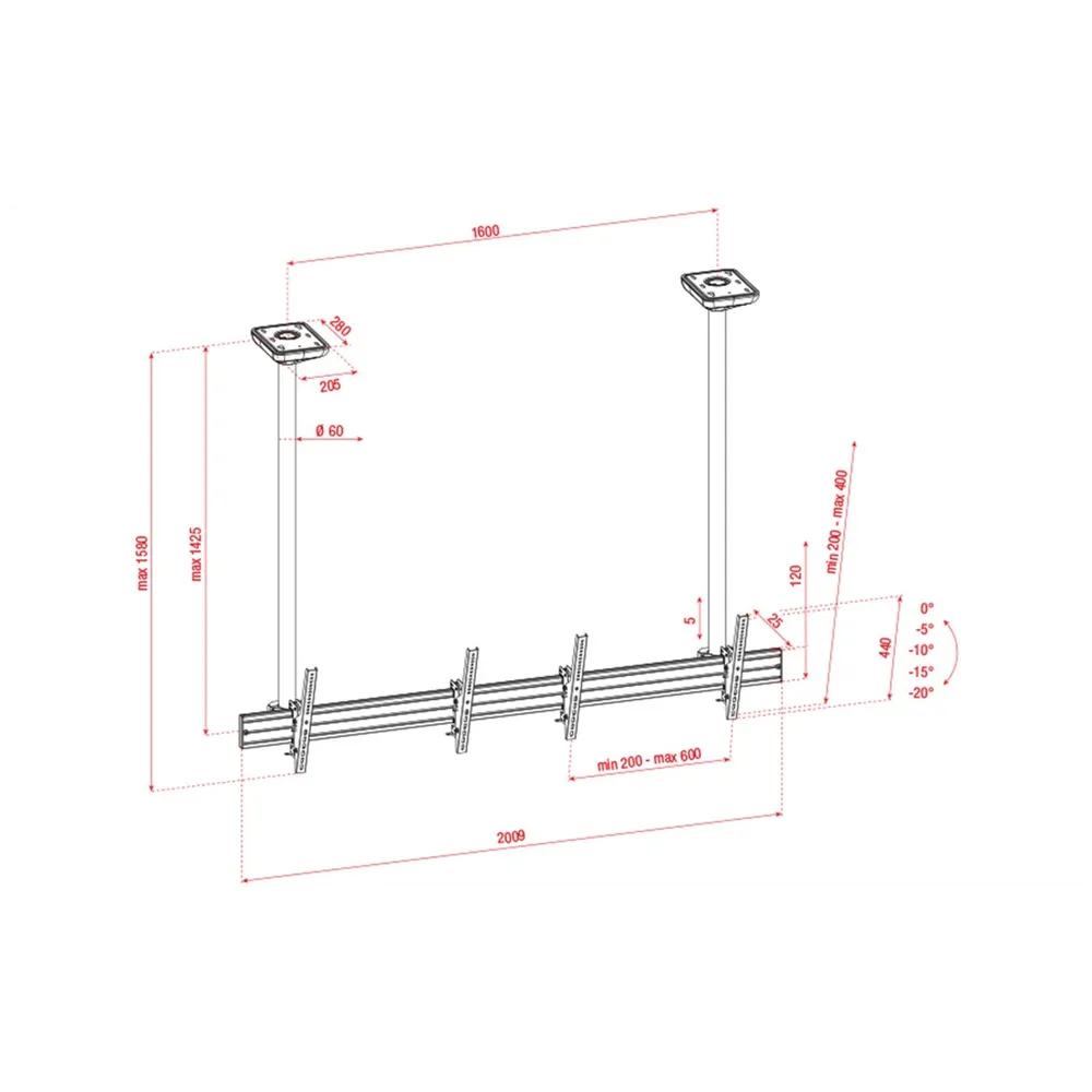 SHOWGEAR PCM4555L-2 Dual Screen Ceiling Mount Long