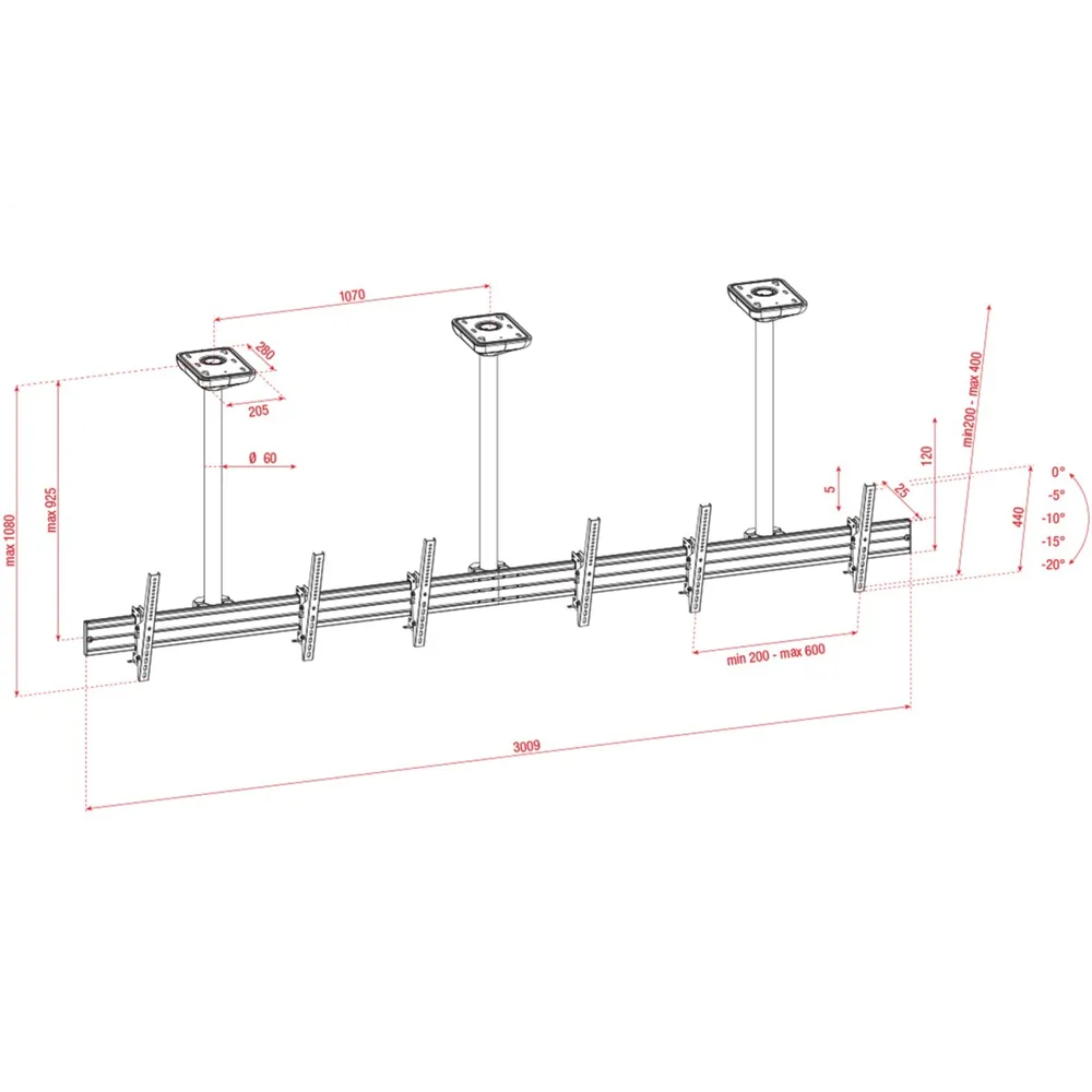 SHOWGEAR PCM4555S-3 Triple Screen Ceiling Mount Short