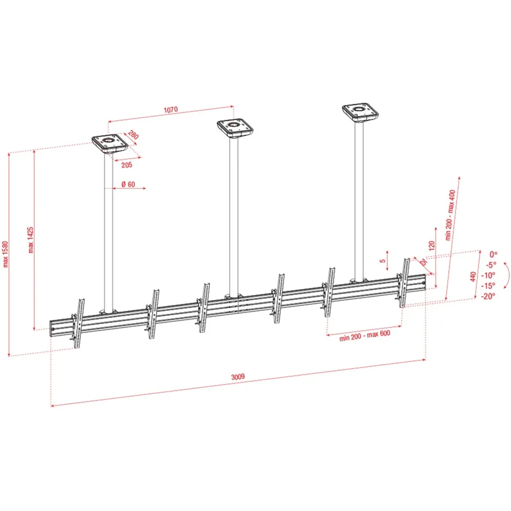 SHOWGEAR PCM4555L-3 Triple Screen Ceiling Mount Long