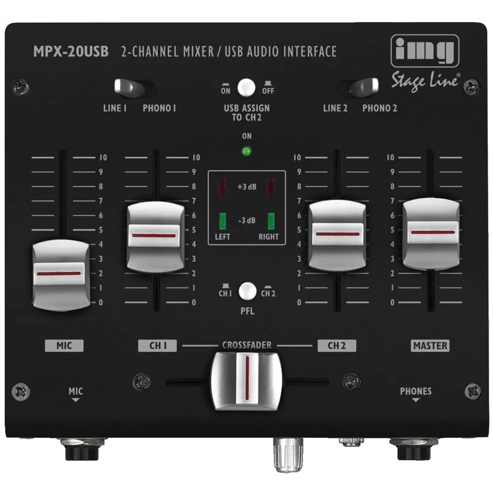 IMG STAGELINE 3 Kanal Stereo-Mischpult Mik Line Phono USB