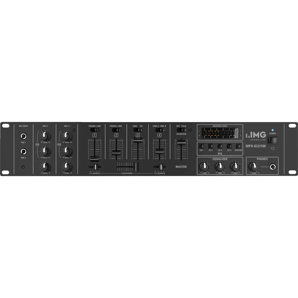 IMG STAGELINE 6-Kanal-Stereo-Audio-Mischer 1xMik 5xAudio 1xPhono
