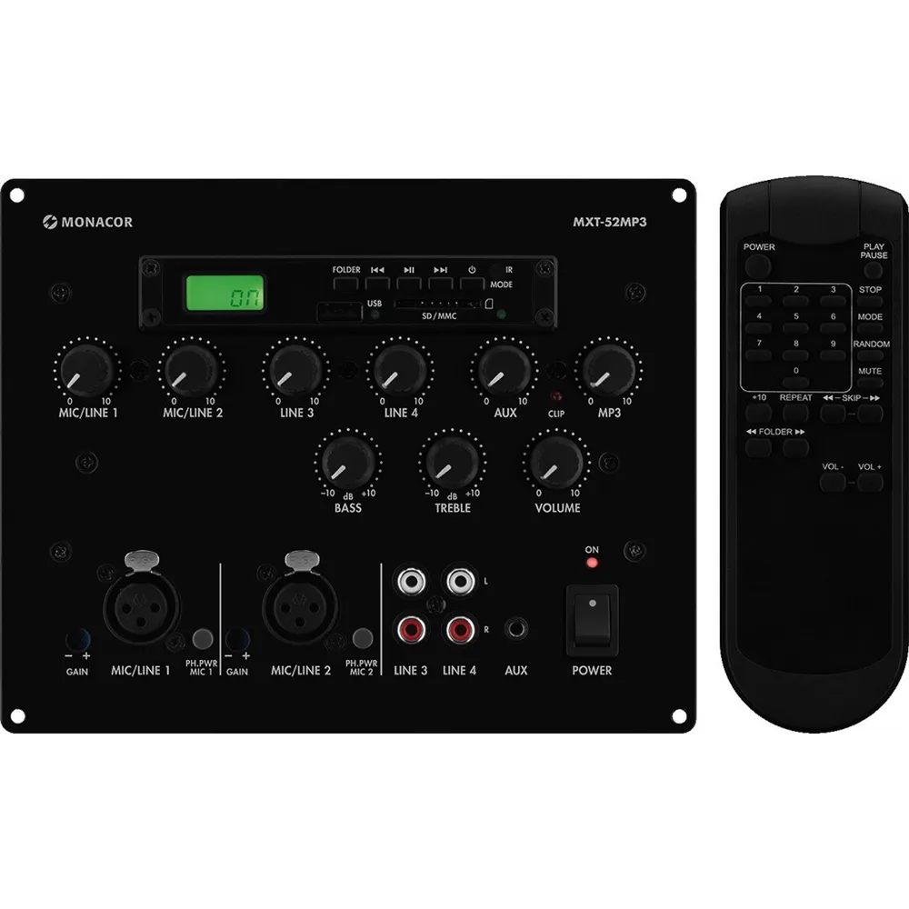 MONACOR 6-Kanal Wandeinbau-Mischpult USB, SD, 2xMik 3xIn