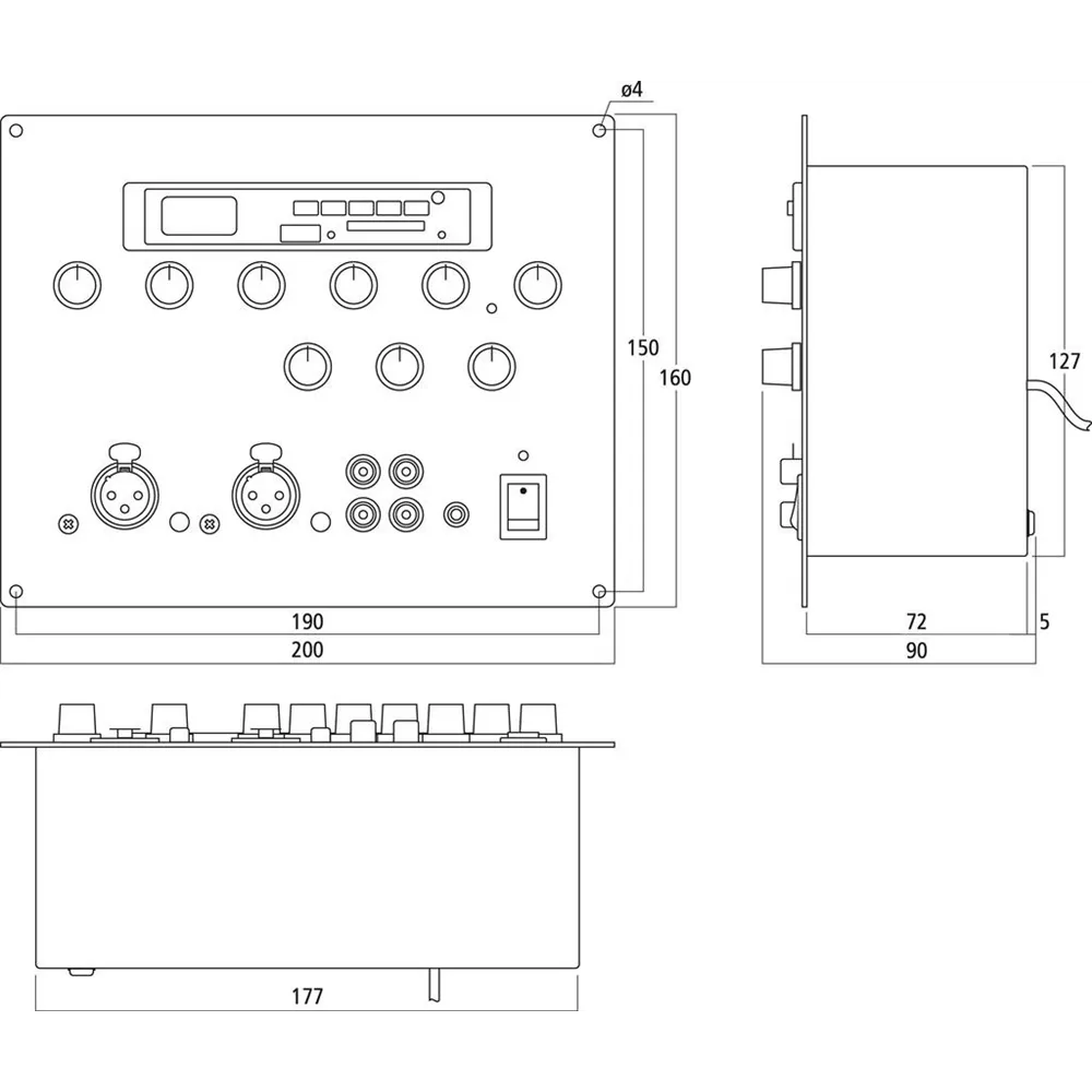 MONACOR 6-Kanal Wandeinbau-Mischpult USB, SD, 2xMik 3xIn