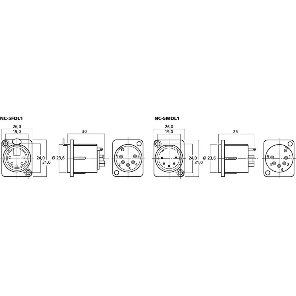 Neutrik XLR-Einbauarmaturen NEUTRIK 5pol.