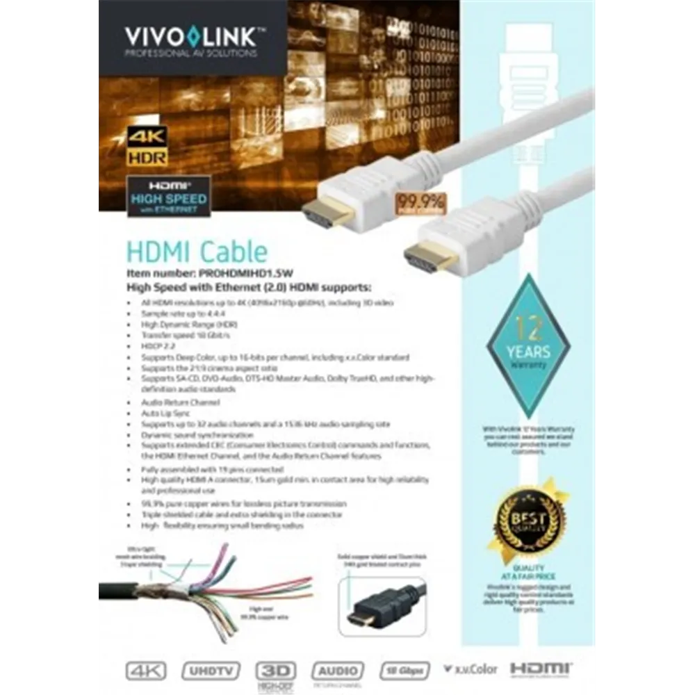VIVOLINK PRO HDMI White cable 1.5m