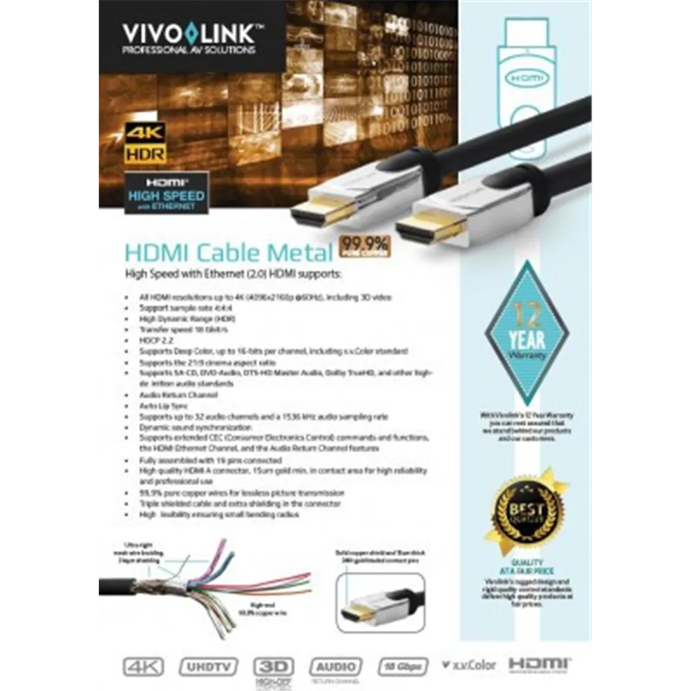 VIVOLINK Pro HDMI cable 7.5m, Metall Kopf