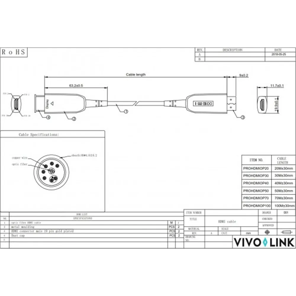 VIVOLINK Optic HDMI 4K cable 70m