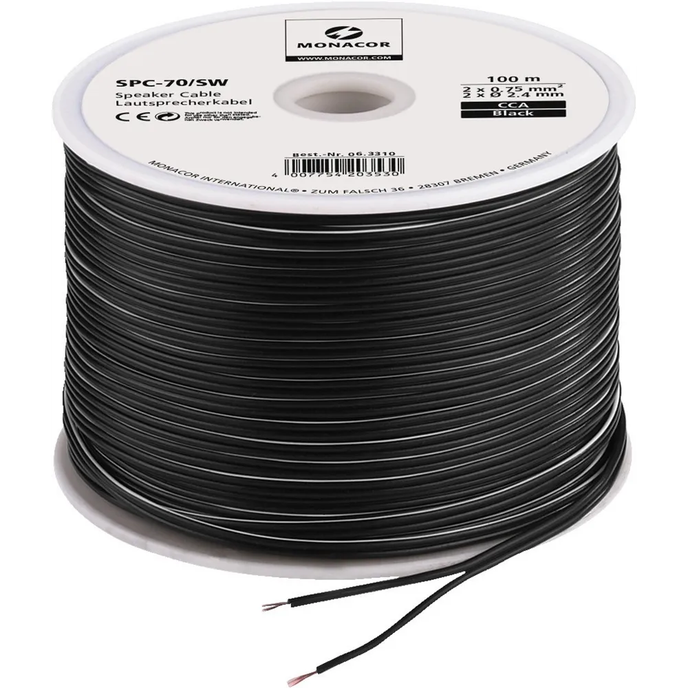 MONACOR LS-Kabel 100m 2x0.75mm schwarz ECONOMY QUALITY