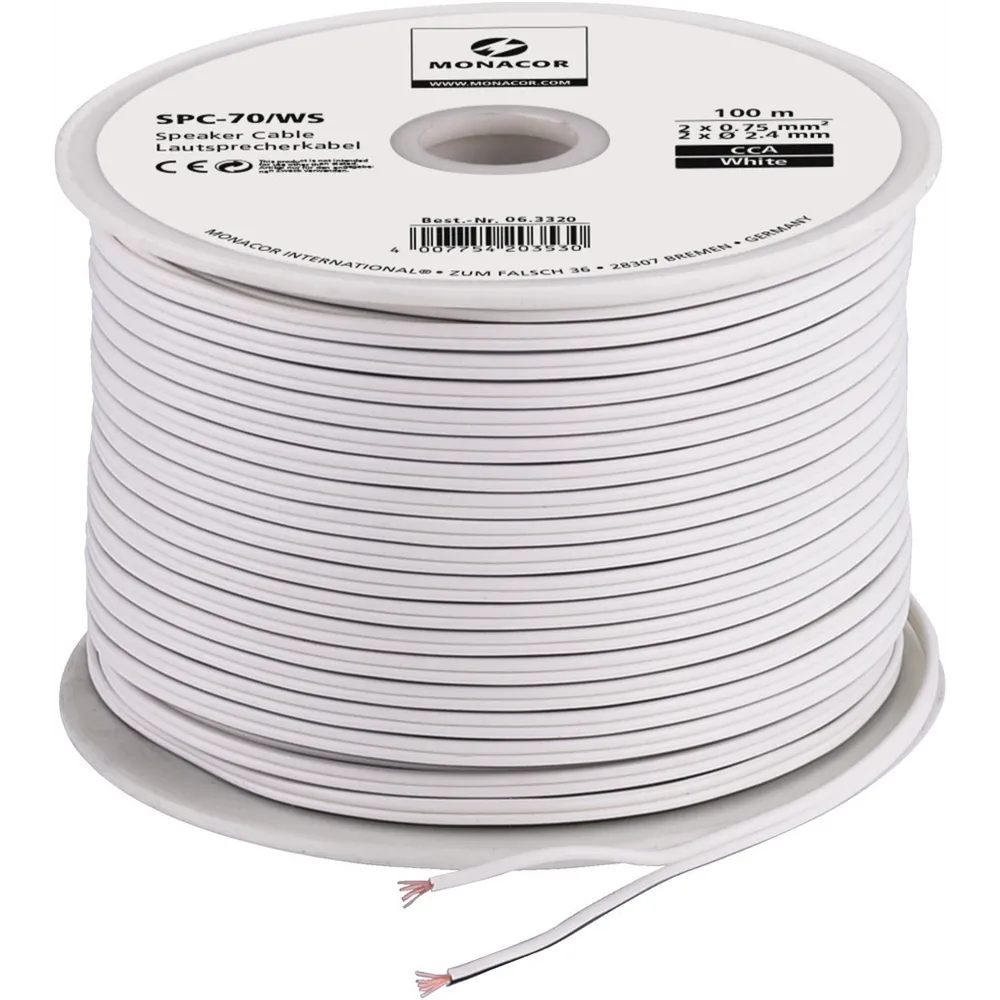 MONACOR LS-Kabel 100m 2x0.75mm weiss ECONOMY QUALITY
