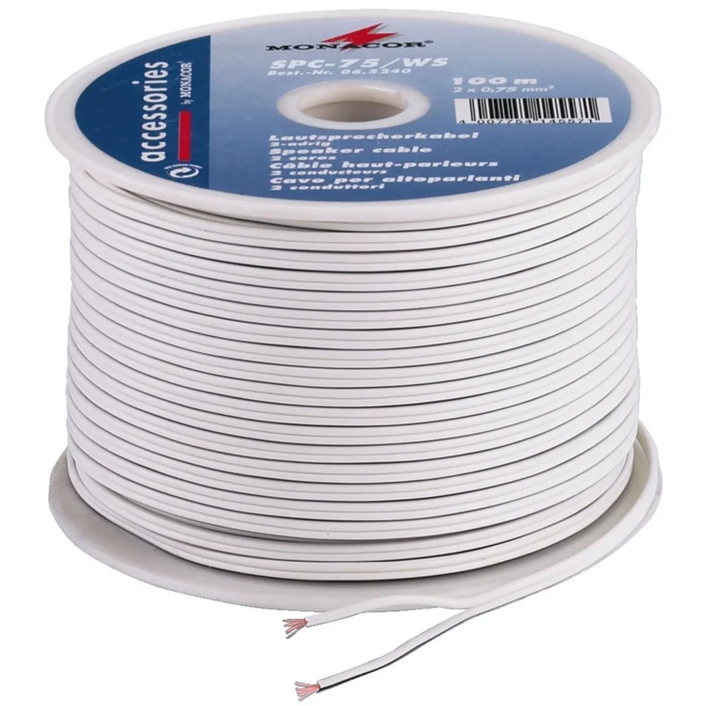 MONACOR LS-Kabel 100m 2x0.75mm weiss STANDARD QUALITY