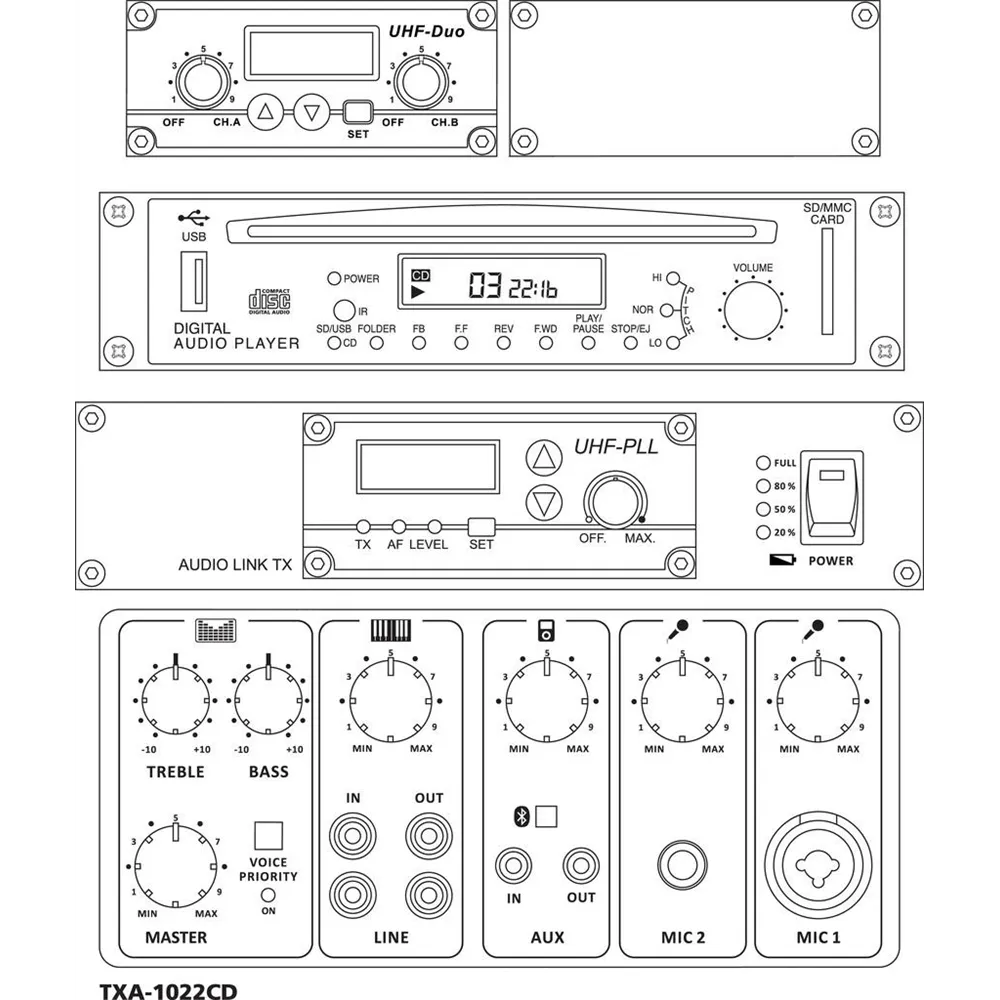 MONACOR Verstaerkersystem, 120 Wrms, CD/BT/MP3/USB/SD