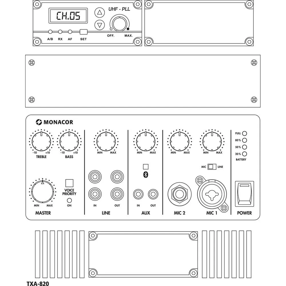 MONACOR Verstaerkersystem, 50 Wrms, Bluetooth
