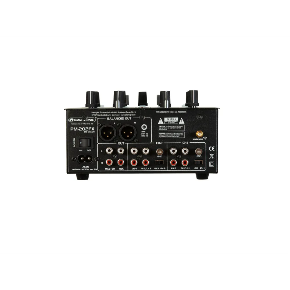 OMNITRONIC PM-202FX 2-Kanal-DJ-Mixer mit Filter, FX und Bluetooth
